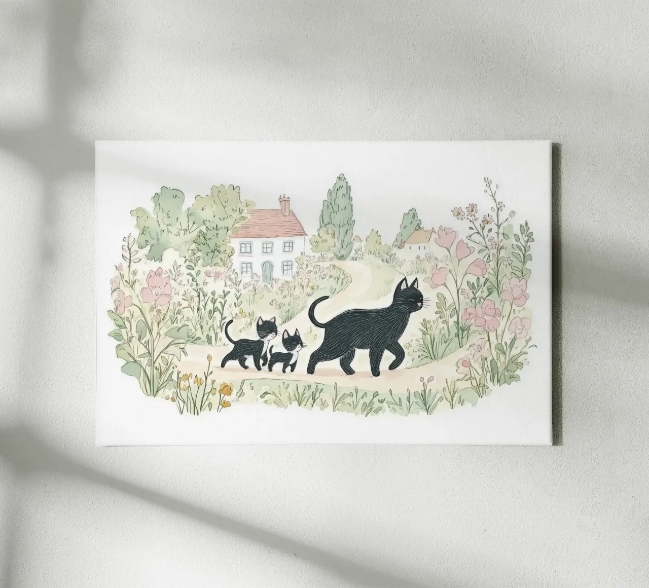 Scena di campagna con gatti neri tela con Cornice a cassetta da Melloi Art Print