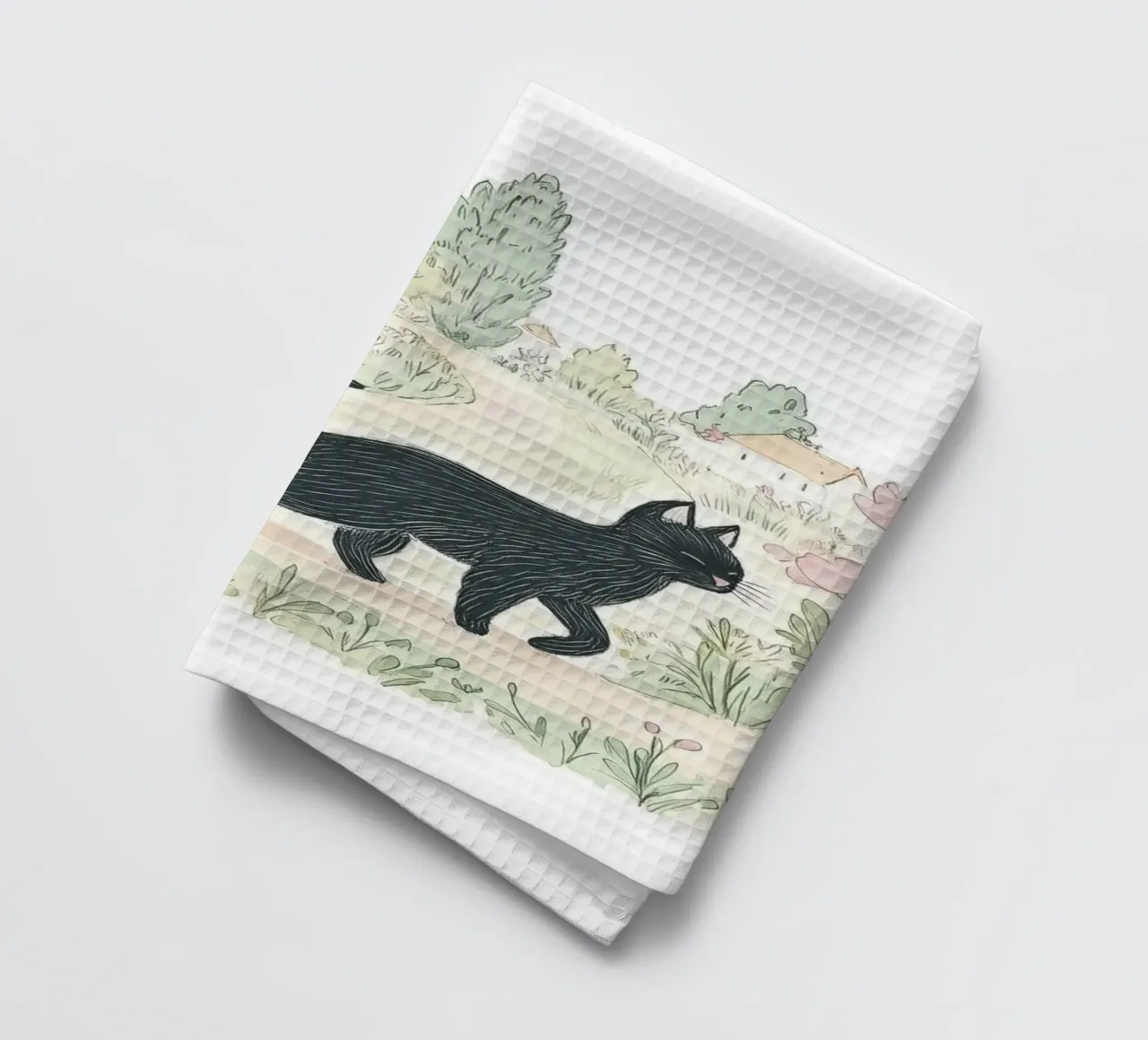 Scena di campagna con gatti neri canovaccio da cucina da Melloi Art Print