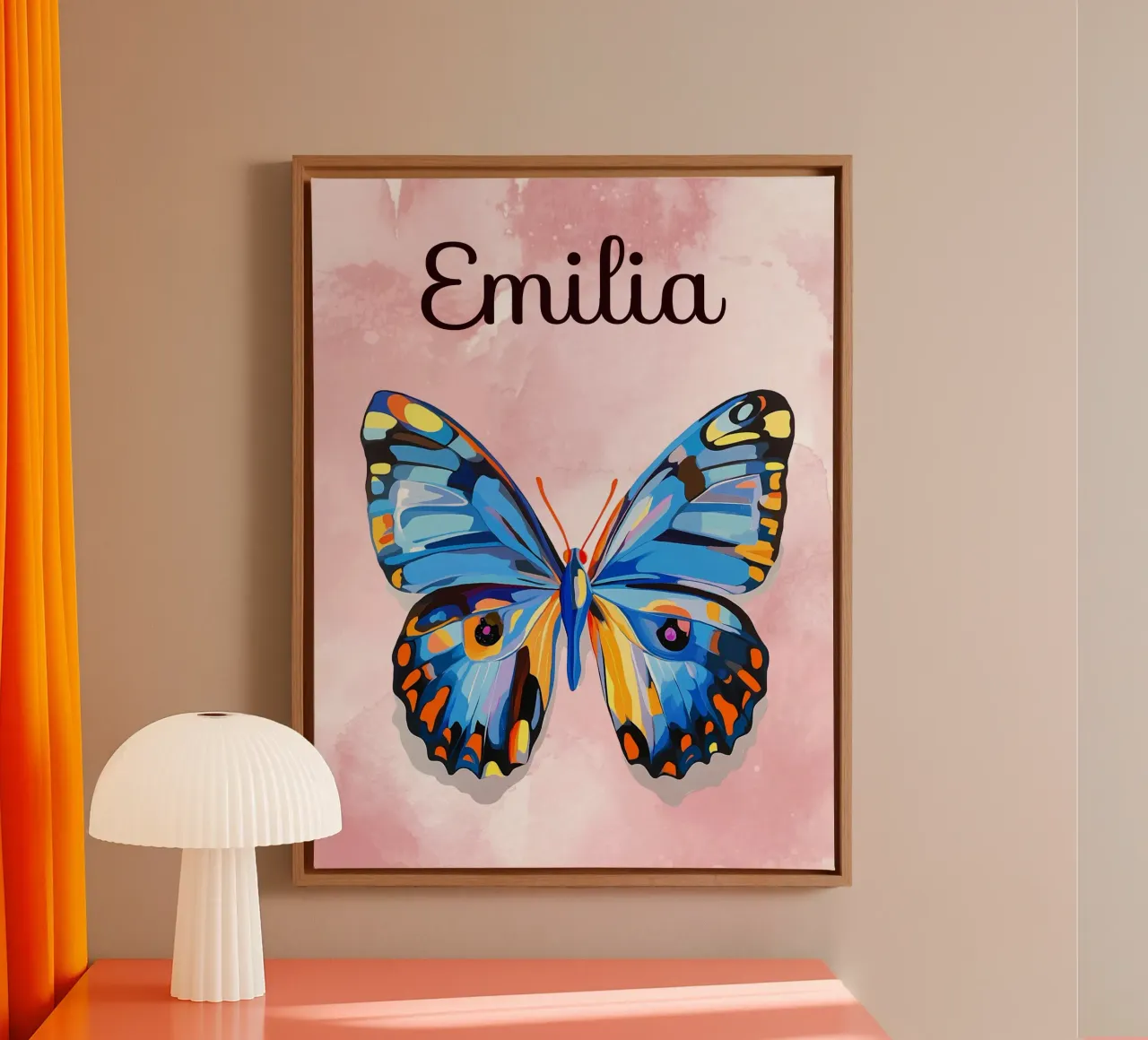 Farfalla blu-rosa tela con Cornice a cassetta da IamHomeStudio