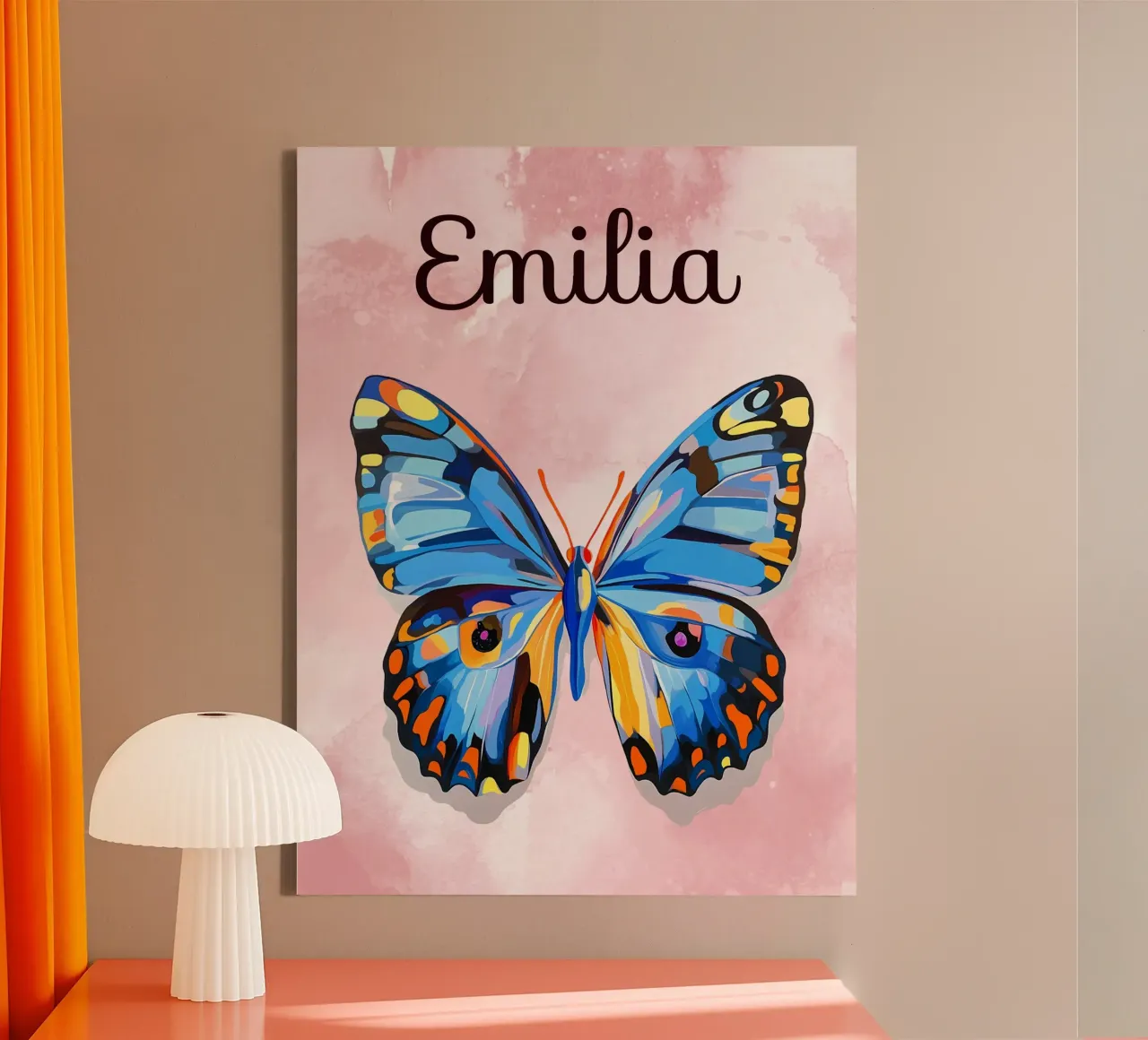 Farfalla blu-rosa tela con Cornice a cassetta da IamHomeStudio