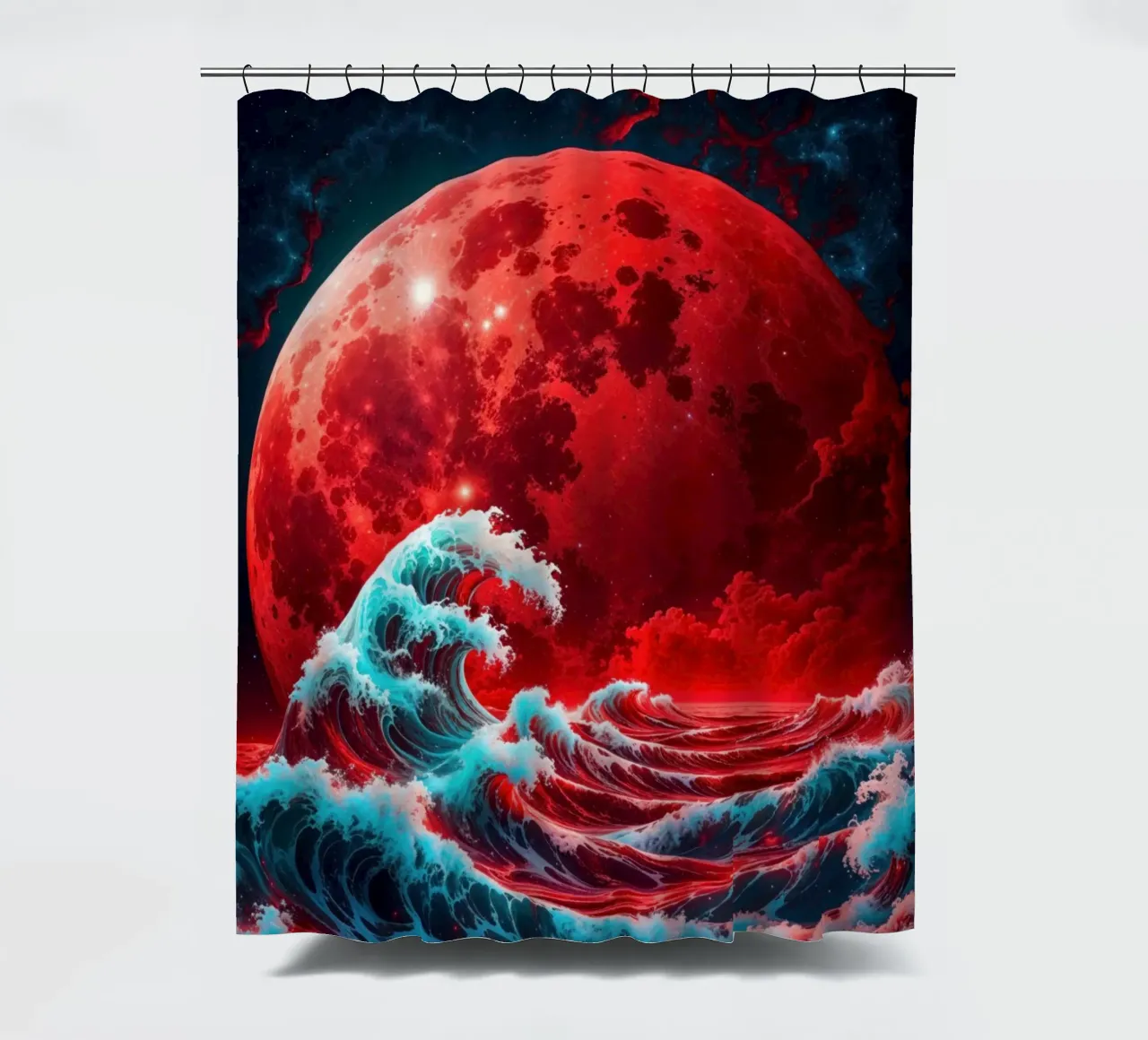 The Wave and the Moon shower curtain by Lootprint