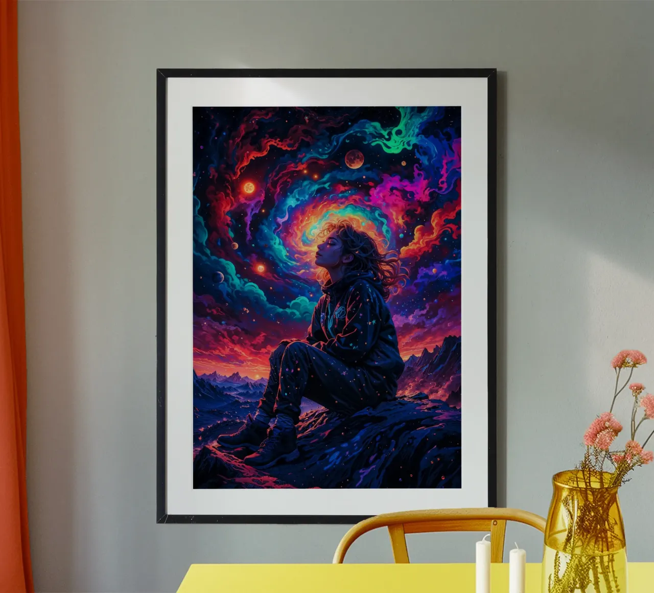 Trippelndes Neon Space Girl Hahnemühle von Lootprint
