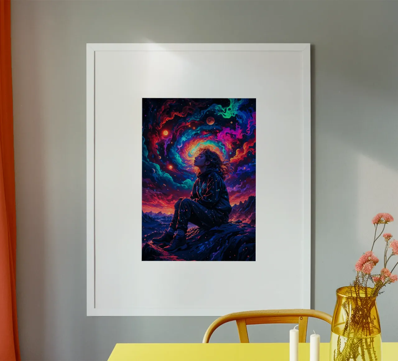 Trippelndes Neon Space Girl Hahnemühle von Lootprint