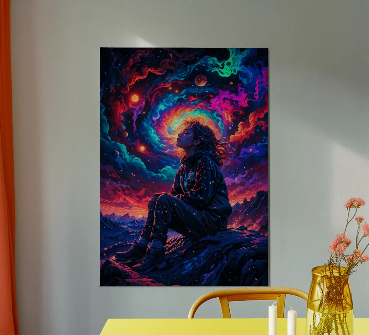 Trippelndes Neon Space Girl Hahnemühle von Lootprint