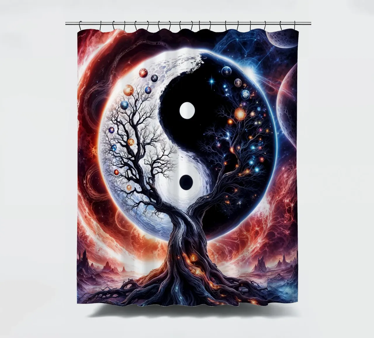 Yin-Yang-Lebensbaum Duschvorhang von Lootprint