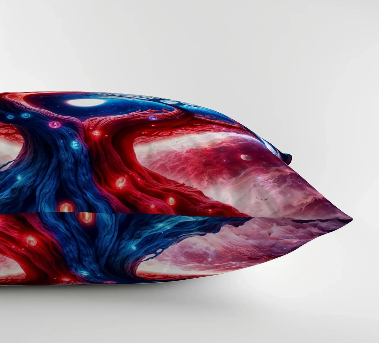 Paesaggio spaziale Yin Yang in rosso e blu cuscino da Lootprint