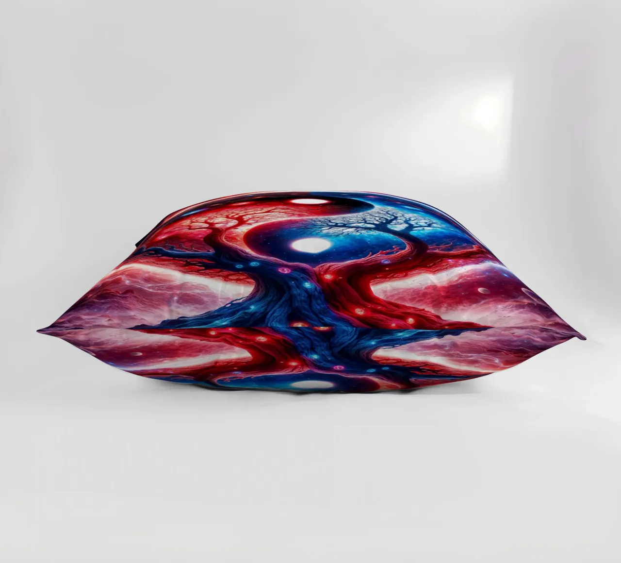 Paesaggio spaziale Yin Yang in rosso e blu cuscino da Lootprint
