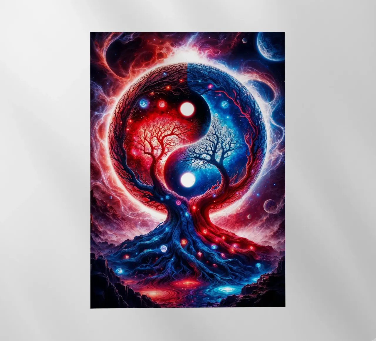 Paesaggio spaziale Yin Yang in rosso e blu pellicola backlit da Lootprint