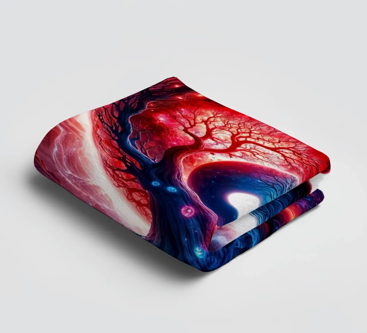 Paesaggio spaziale Yin Yang in rosso e blu asciugamano da bagno da Lootprint