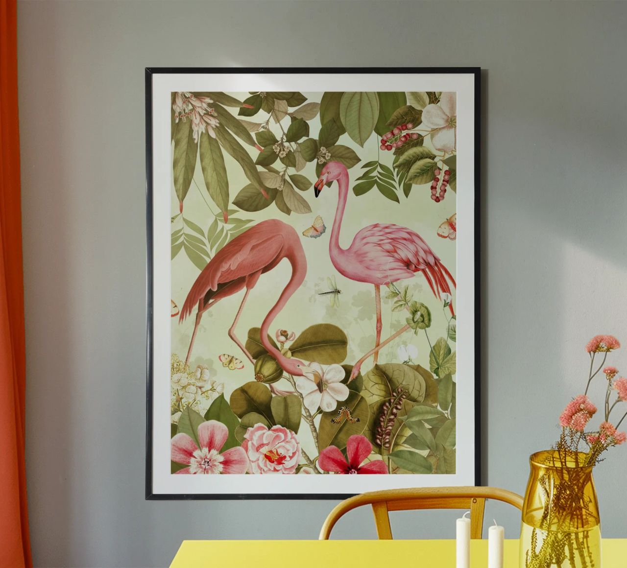Rose Vintage Flamingo Tropical Flower Jungle Paradise 1 poster de Vintage World - Uta Naumann