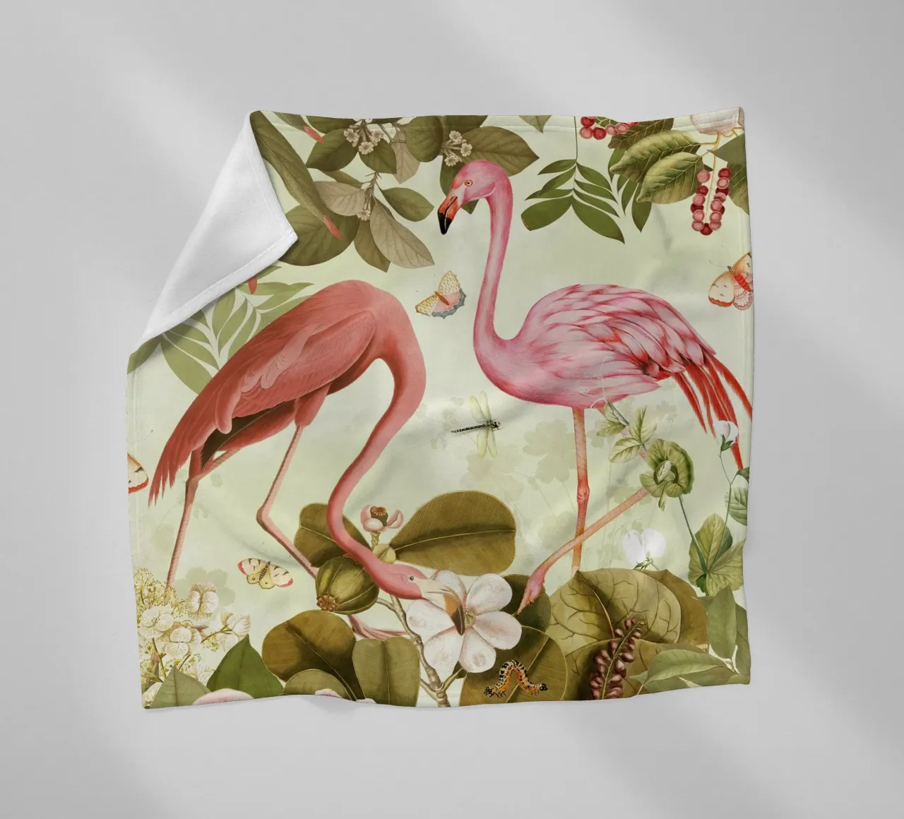 Fenicottero rosa d'epoca Fiore tropicale Paradiso della giungla 1 coperta in pile da Vintage World - Uta Naumann