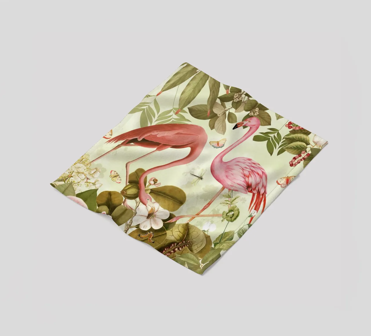 Fenicottero rosa d'epoca Fiore tropicale Paradiso della giungla 1 coperta in pile da Vintage World - Uta Naumann