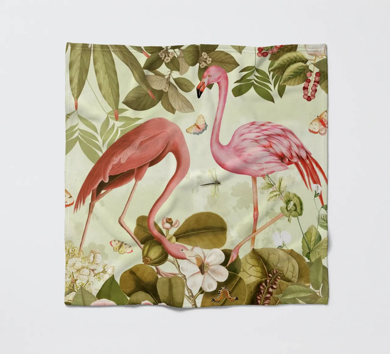 Fenicottero rosa d'epoca Fiore tropicale Paradiso della giungla 1 coperta in pile da Vintage World - Uta Naumann