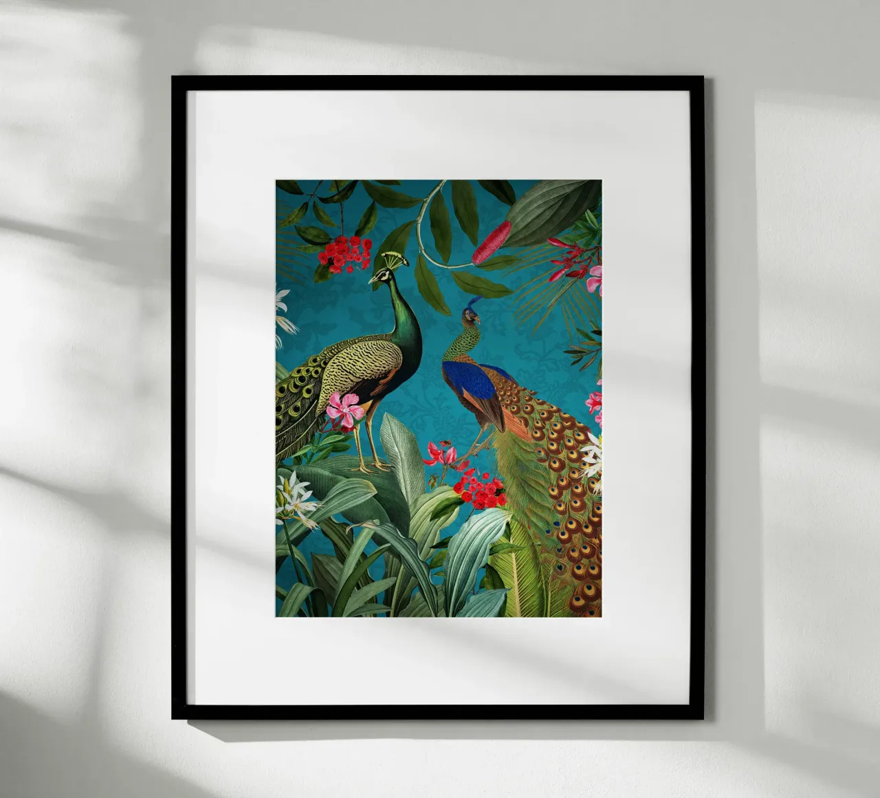 Giungla tropicale vintage mistica con pavoni 1 poster con telaio in alluminio da Vintage World - Uta Naumann