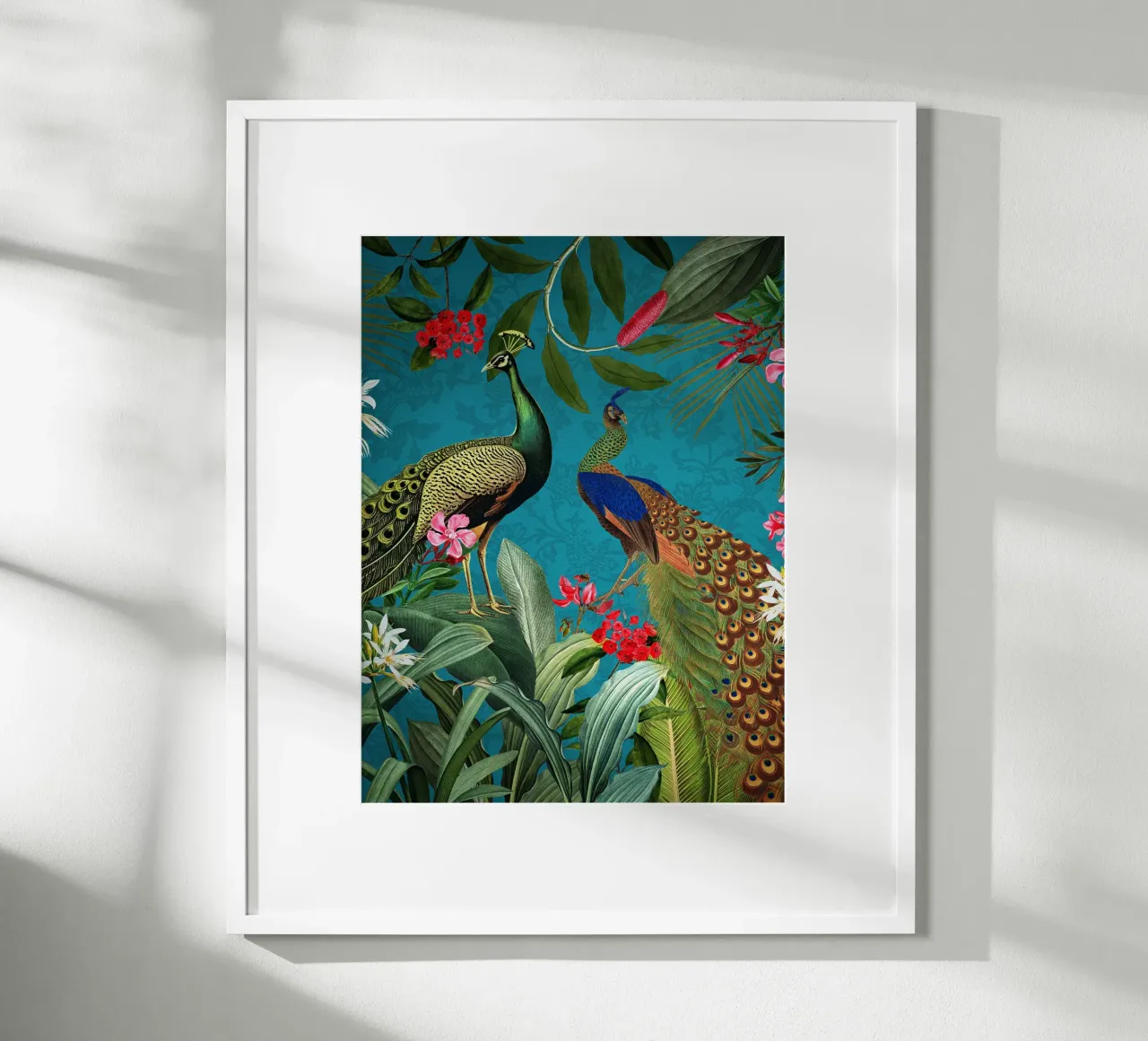 Giungla tropicale vintage mistica con pavoni 1 poster con telaio in alluminio da Vintage World - Uta Naumann