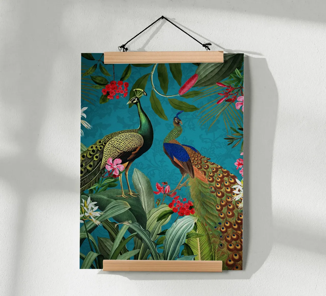 Giungla tropicale vintage mistica con pavoni 1 poster con telaio in alluminio da Vintage World - Uta Naumann
