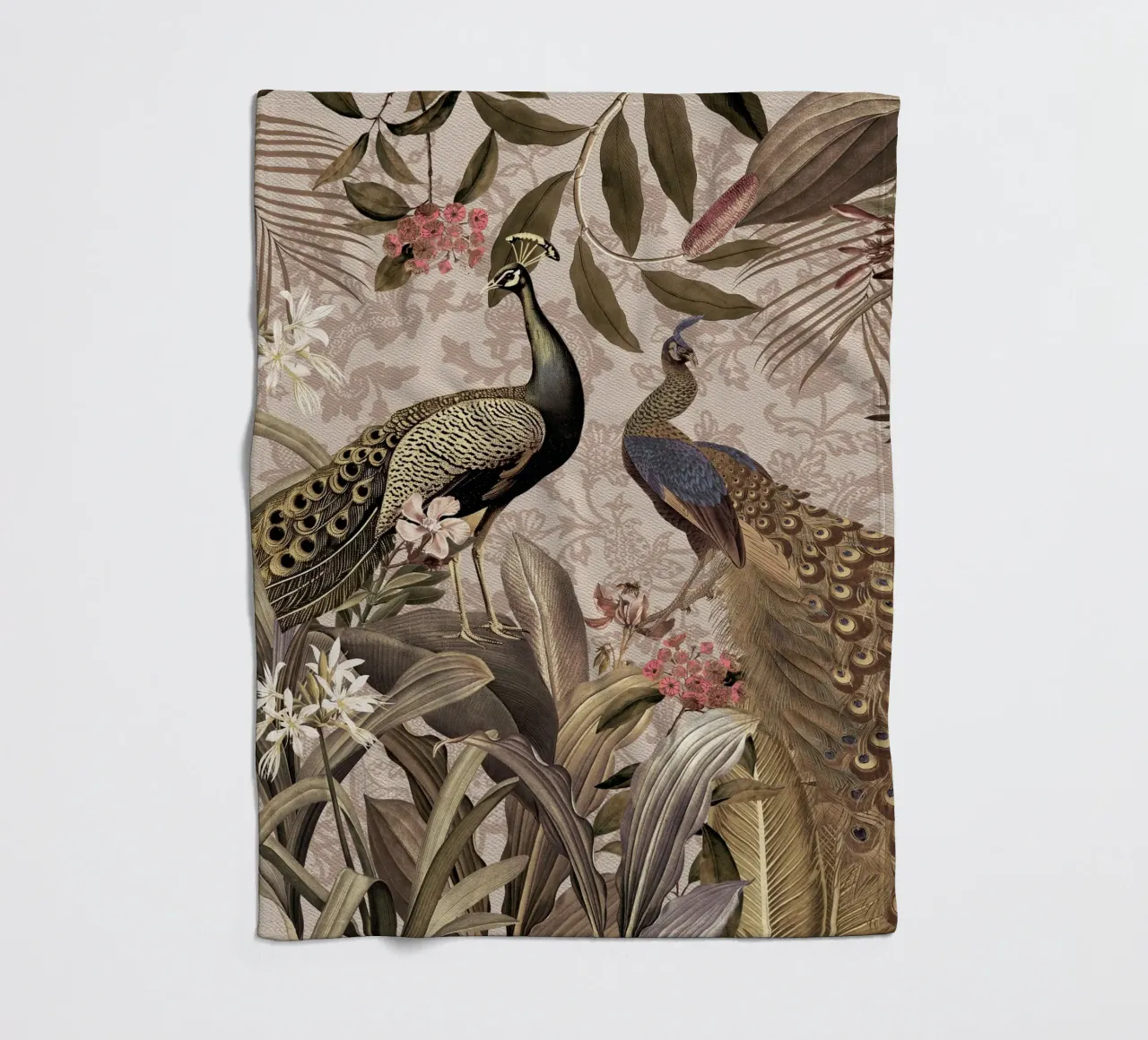 Giungla tropicale Mystic Vintage con pavoni 2 coperta in pile da Vintage World - Uta Naumann