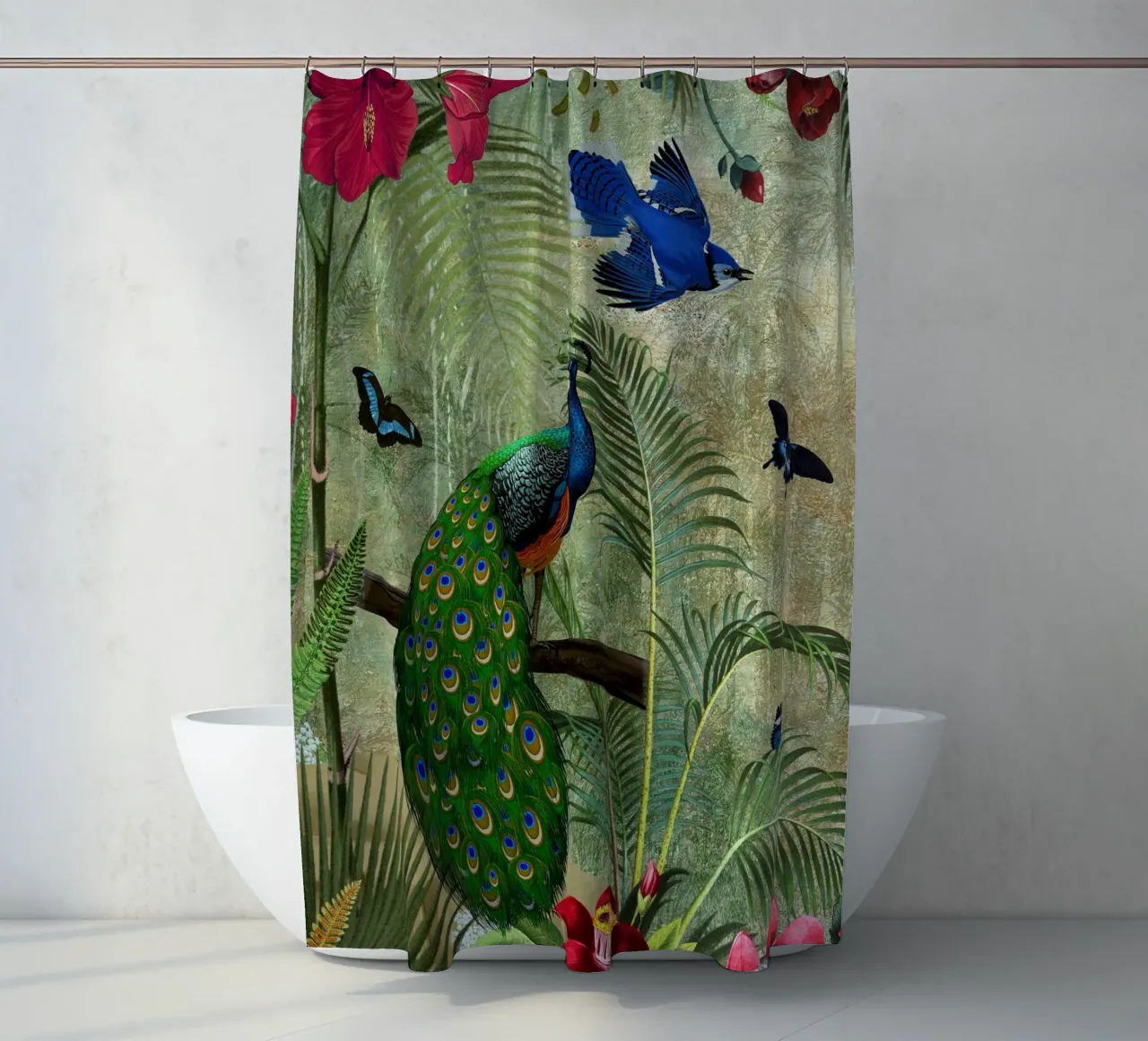 Pavo real exótico Jardín místico tropical cortina de baño de Vintage World - Uta Naumann