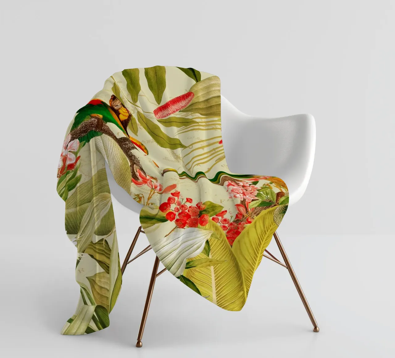 Pappagalli esotici colorati e nostalgici in una giungla tropicale 1 coperta in pile da Vintage World - Uta Naumann