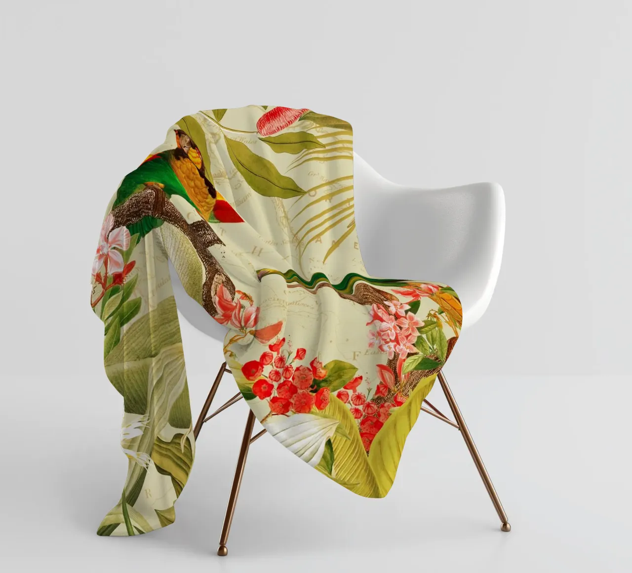 Pappagalli esotici colorati e nostalgici in una giungla tropicale 1 coperta in pile da Vintage World - Uta Naumann