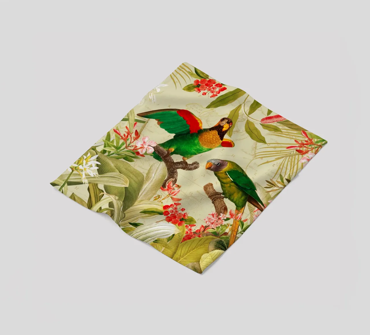 Pappagalli esotici colorati e nostalgici in una giungla tropicale 1 coperta in pile da Vintage World - Uta Naumann