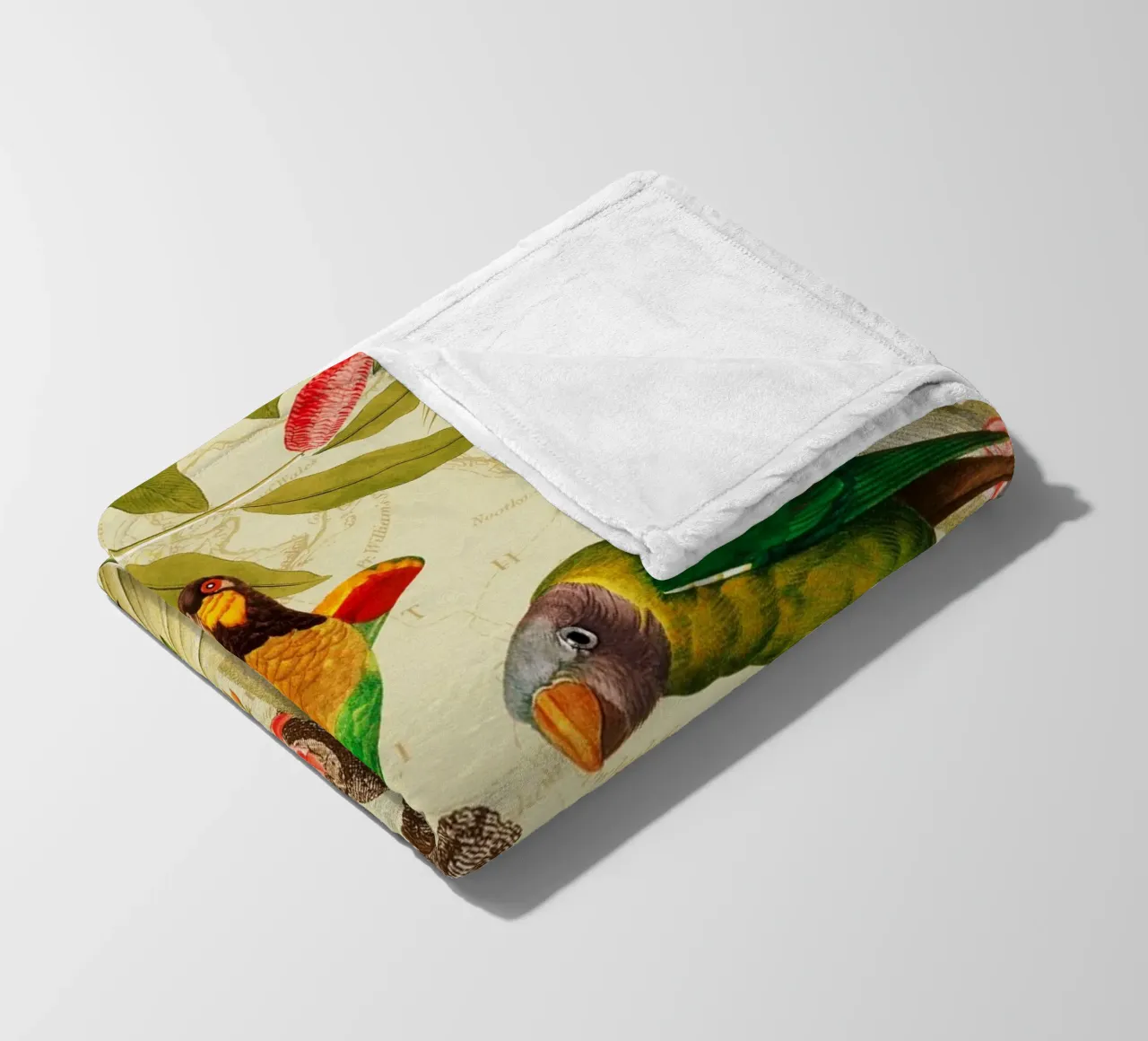 Pappagalli esotici colorati e nostalgici in una giungla tropicale 1 coperta in pile da Vintage World - Uta Naumann