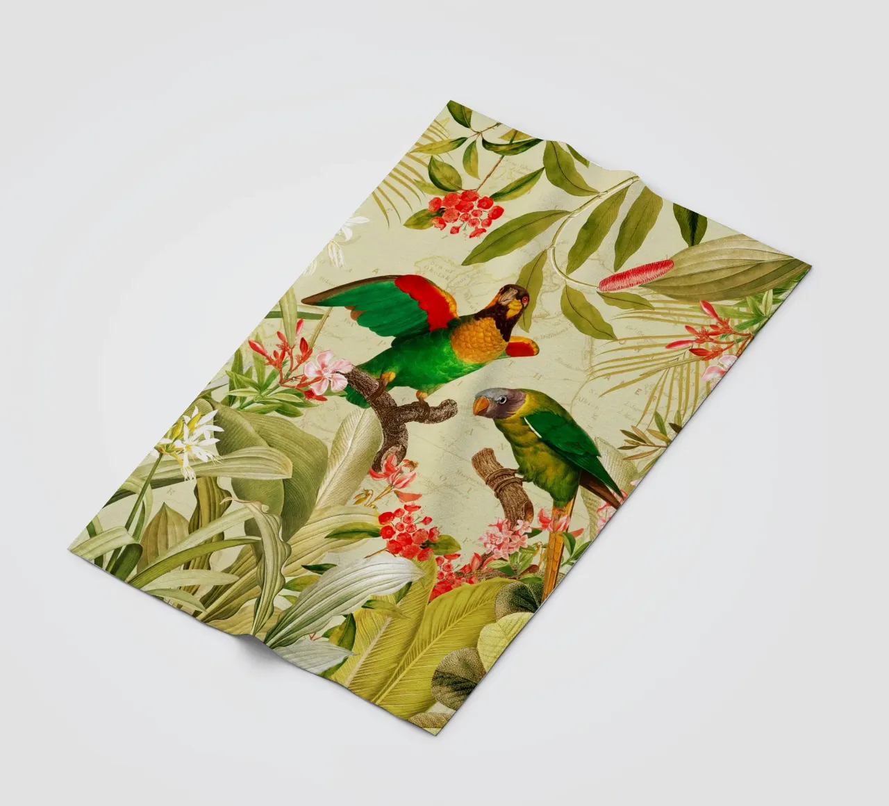 Pappagalli esotici colorati e nostalgici in una giungla tropicale 1 coperta in pile da Vintage World - Uta Naumann