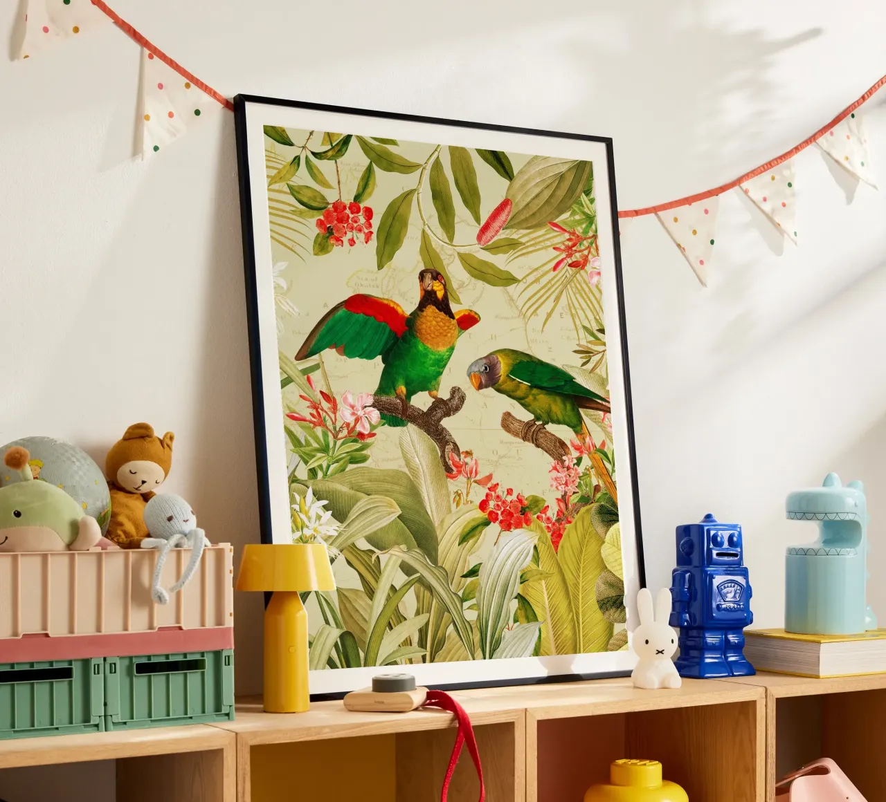 Pappagalli esotici colorati e nostalgici in una giungla tropicale 1 carta hahnemühle da Vintage World - Uta Naumann
