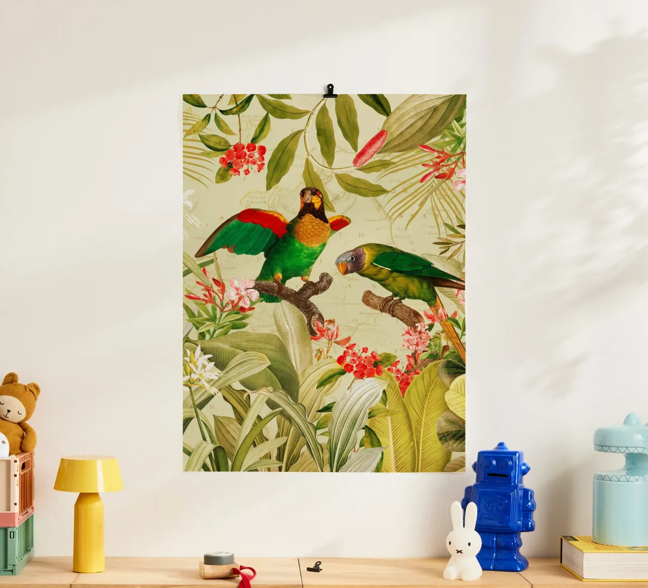 Pappagalli esotici colorati e nostalgici in una giungla tropicale 1 carta hahnemühle da Vintage World - Uta Naumann