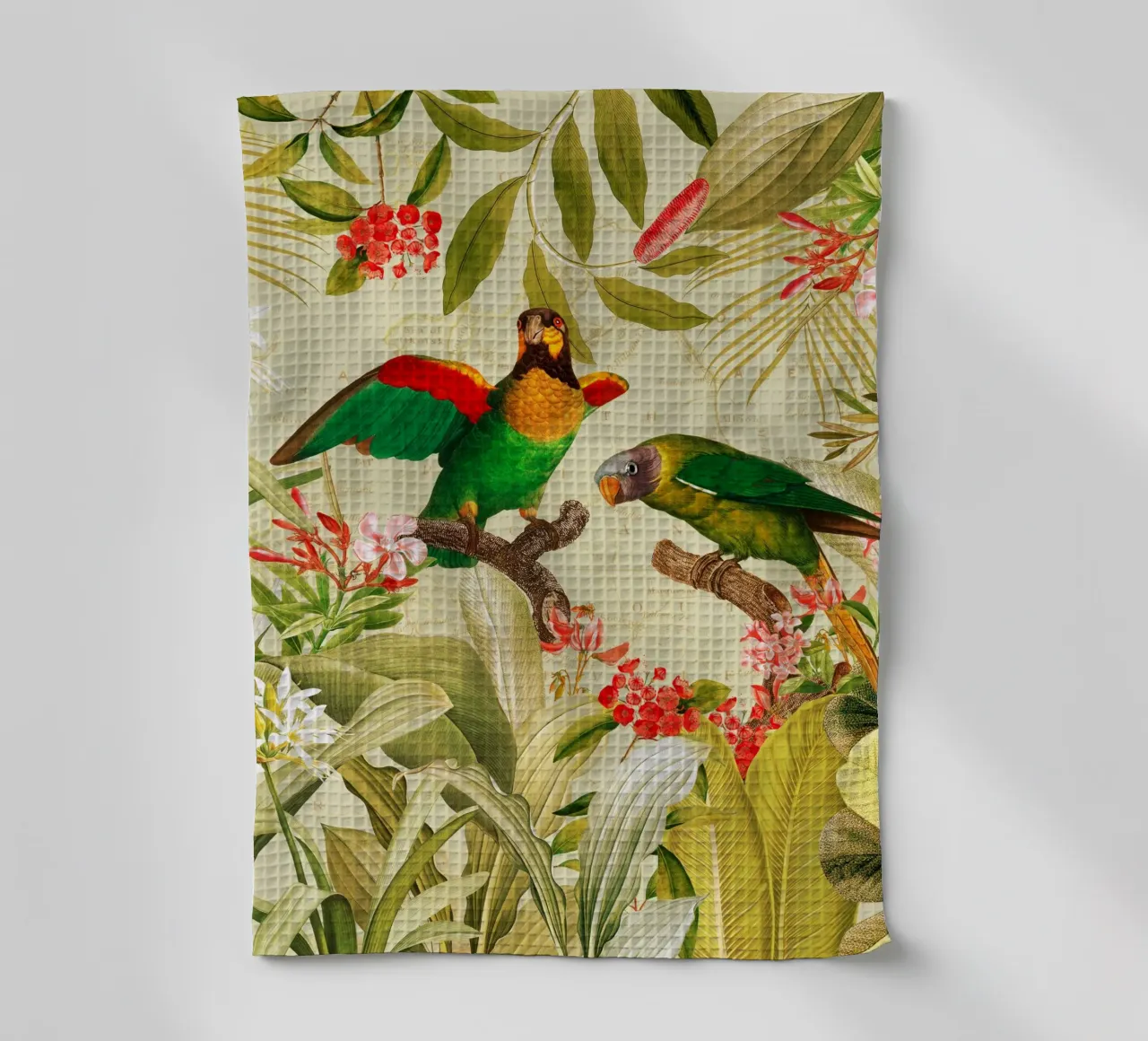 Pappagalli esotici colorati e nostalgici in una giungla tropicale 1 canovaccio da cucina da Vintage World - Uta Naumann