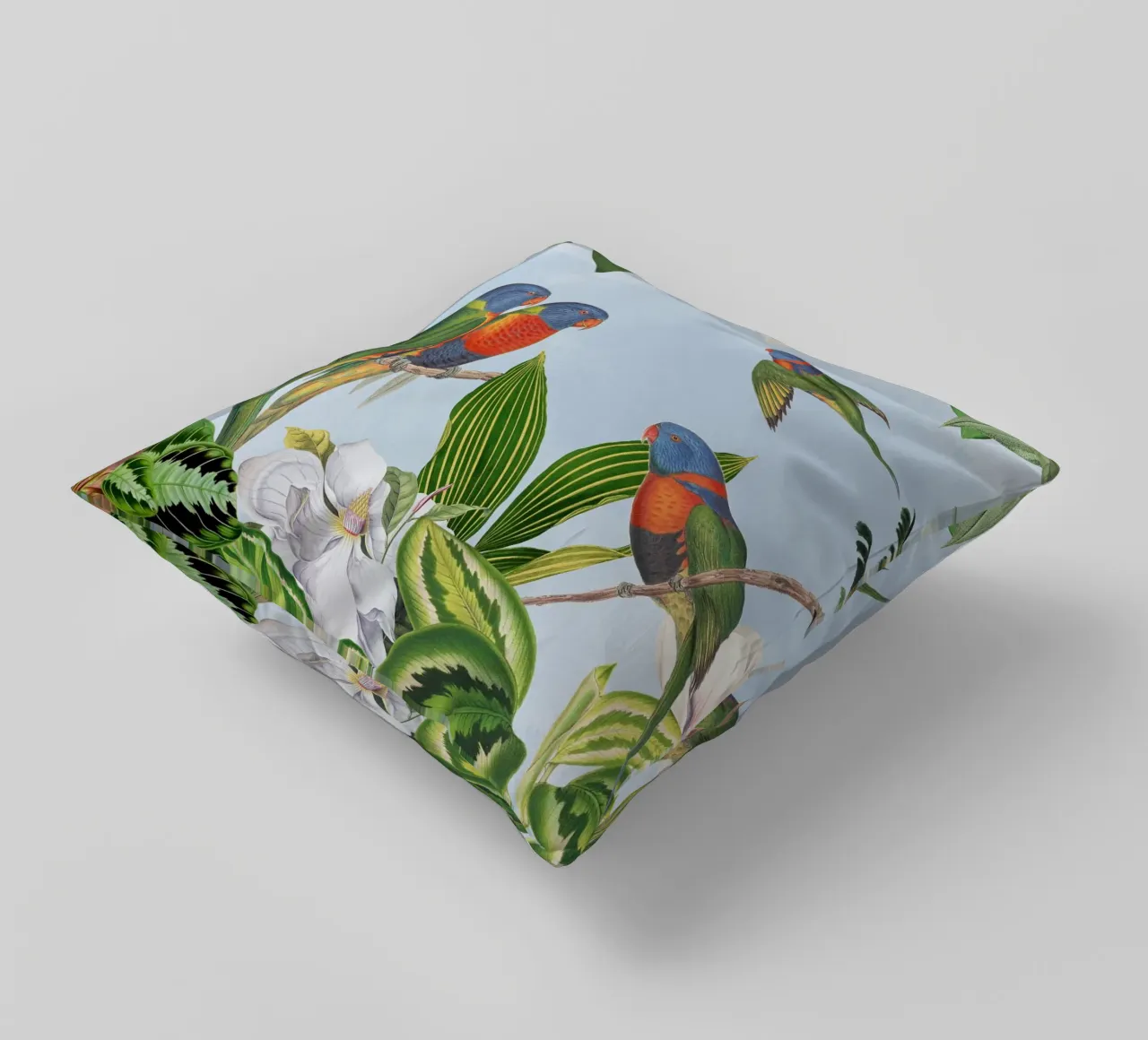 Pappagalli esotici in un'avventura nella giungla tropicale cuscino da Vintage World - Uta Naumann