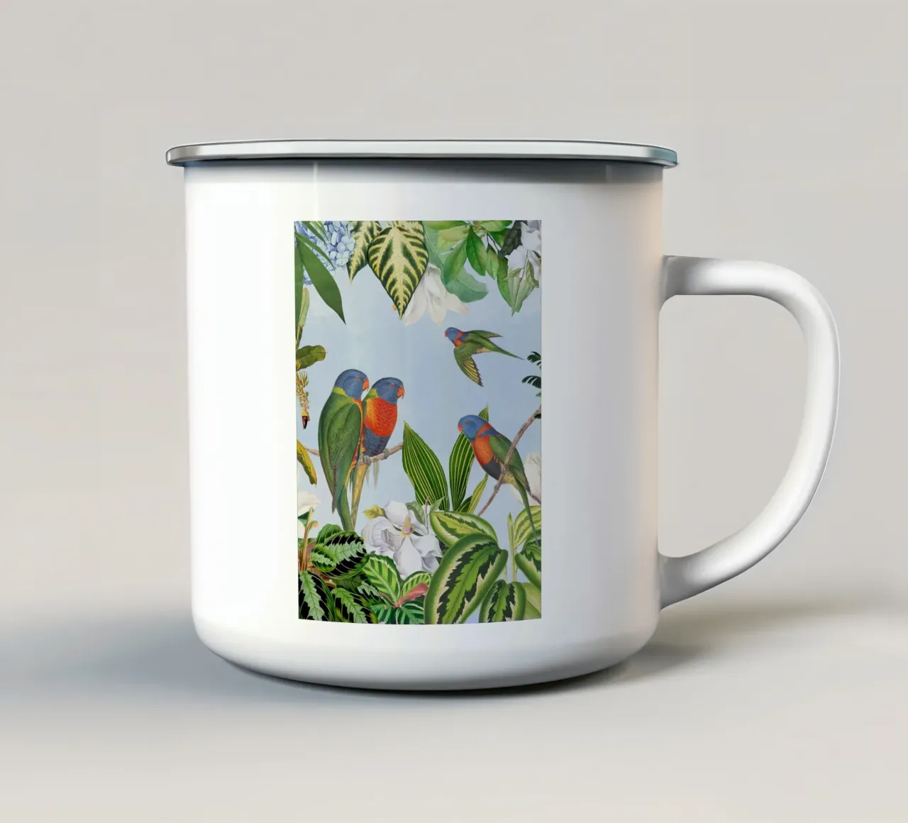 Pappagalli esotici in un'avventura nella giungla tropicale tazza in smalto da Vintage World - Uta Naumann