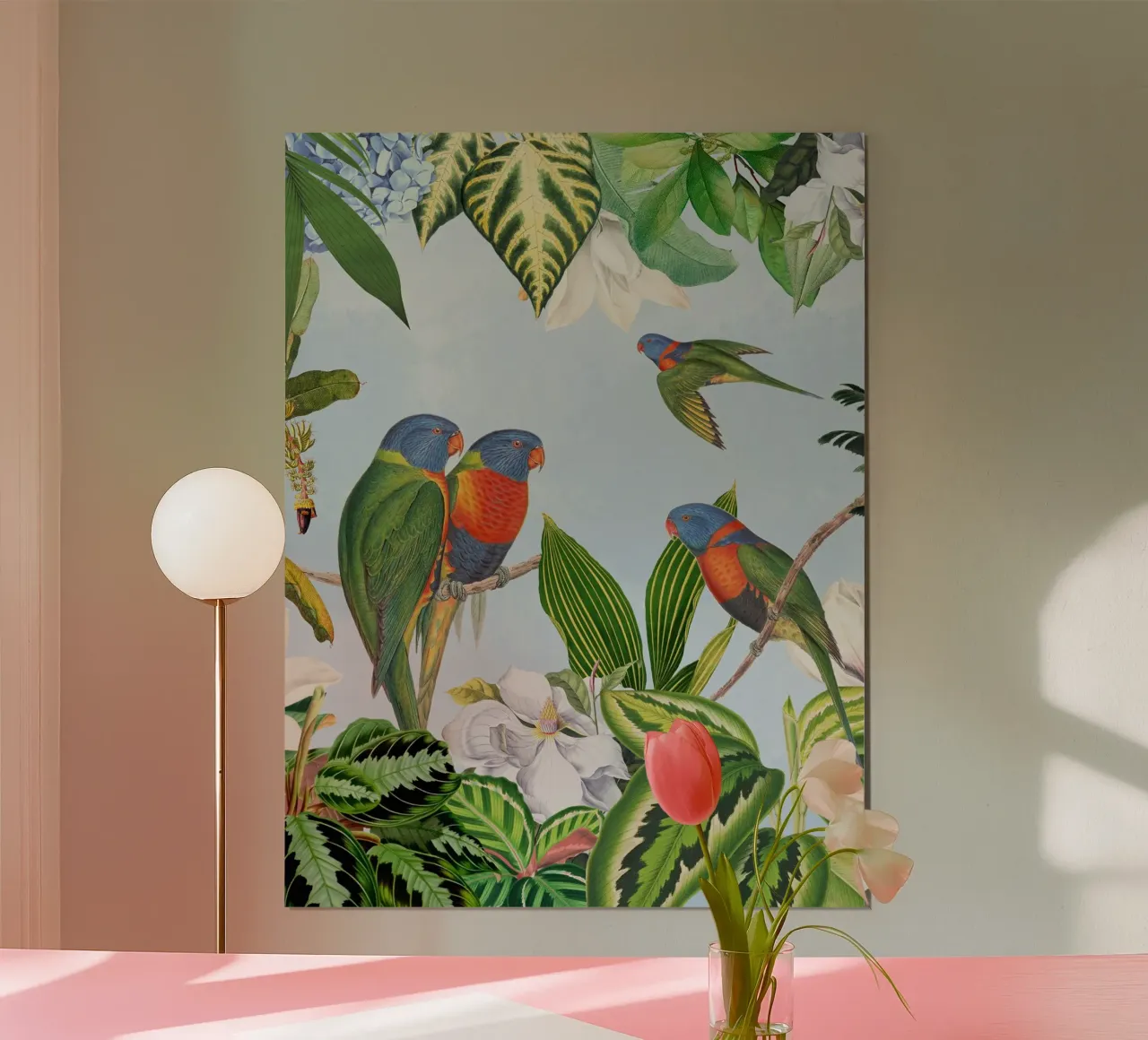 Pappagalli esotici in un'avventura nella giungla tropicale poster da Vintage World - Uta Naumann