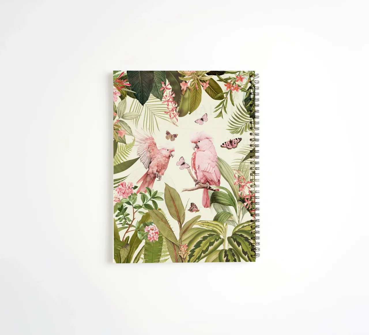 Des perroquets roses nostalgiques dansent dans un jardin de jungle tropicale 1 carnet à spirale de Vintage World - Uta Naumann