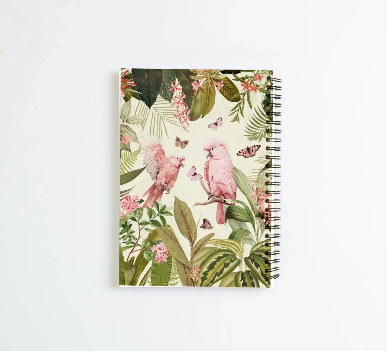 Des perroquets roses nostalgiques dansent dans un jardin de jungle tropicale 1 carnet à spirale de Vintage World - Uta Naumann