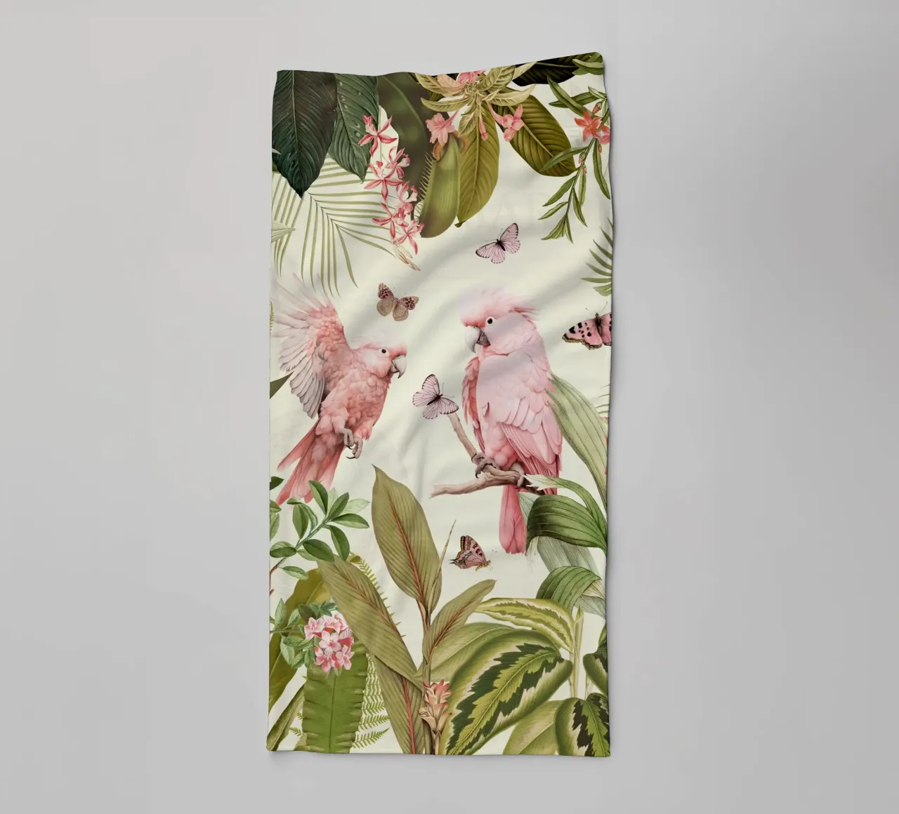 Nostalgici pappagalli rosa danzano in un giardino della giungla tropicale 1 asciugamano da bagno da Vintage World - Uta Naumann