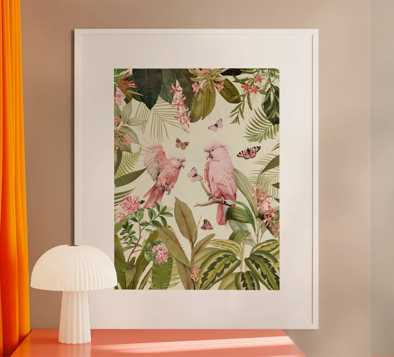 Nostálgicos loros rosas bailan en un jardín selvático tropical 1 hahnemühle de Vintage World - Uta Naumann