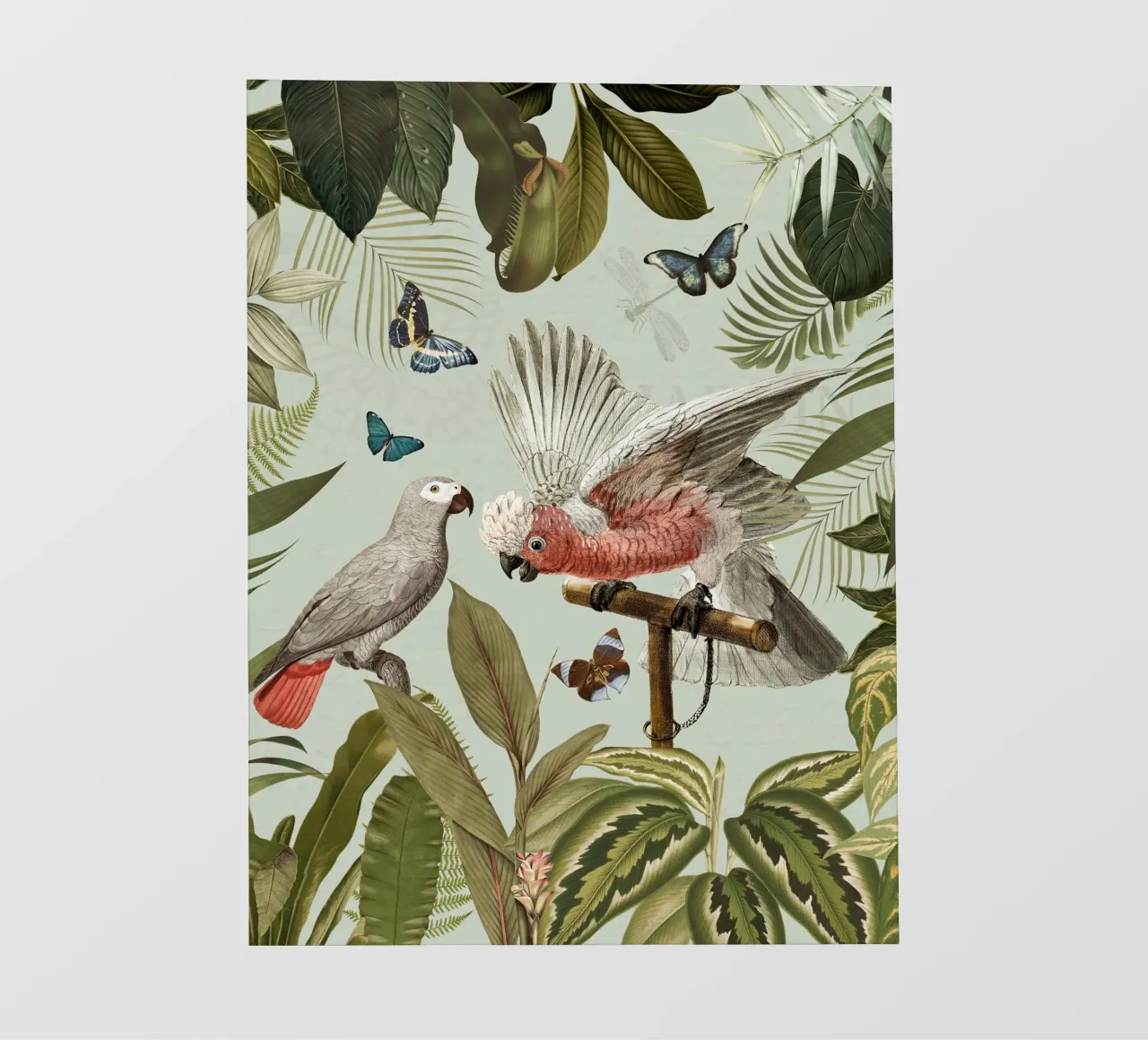 Nostalgic Tropical Parrots Fight In Jungle Landscape 1 backlit film by Vintage World - Uta Naumann