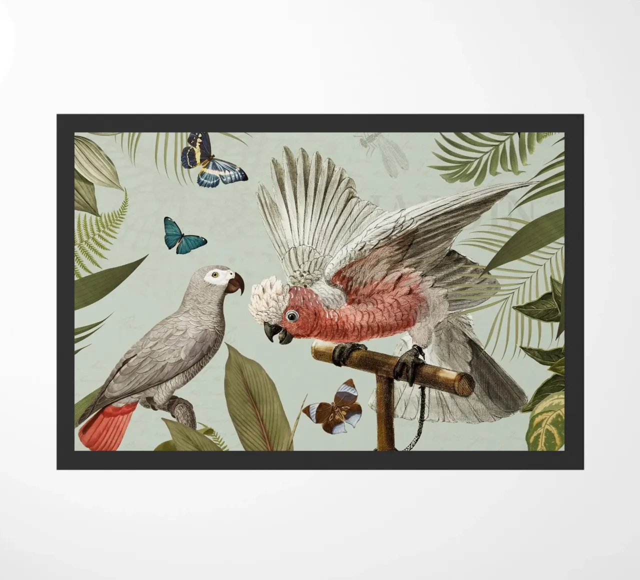 Nostálgicos loros tropicales luchan en un paisaje selvático 1 felpudo de Vintage World - Uta Naumann