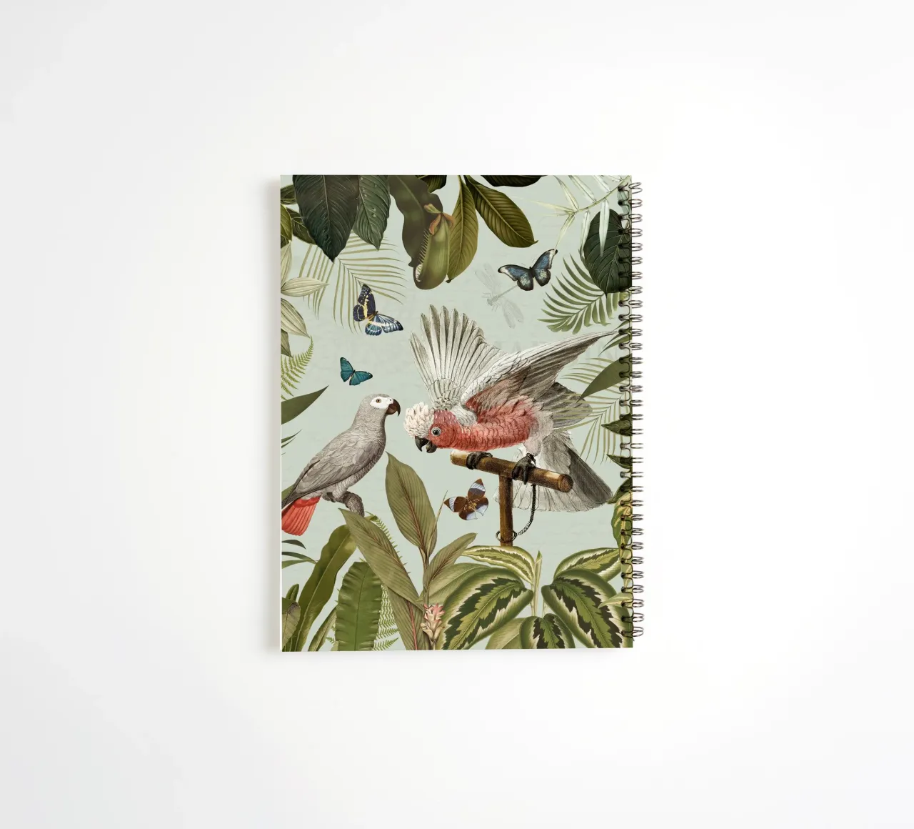Nostalgic Tropical Parrots Fight In Jungle Landscape 1 spiral notebook by Vintage World - Uta Naumann