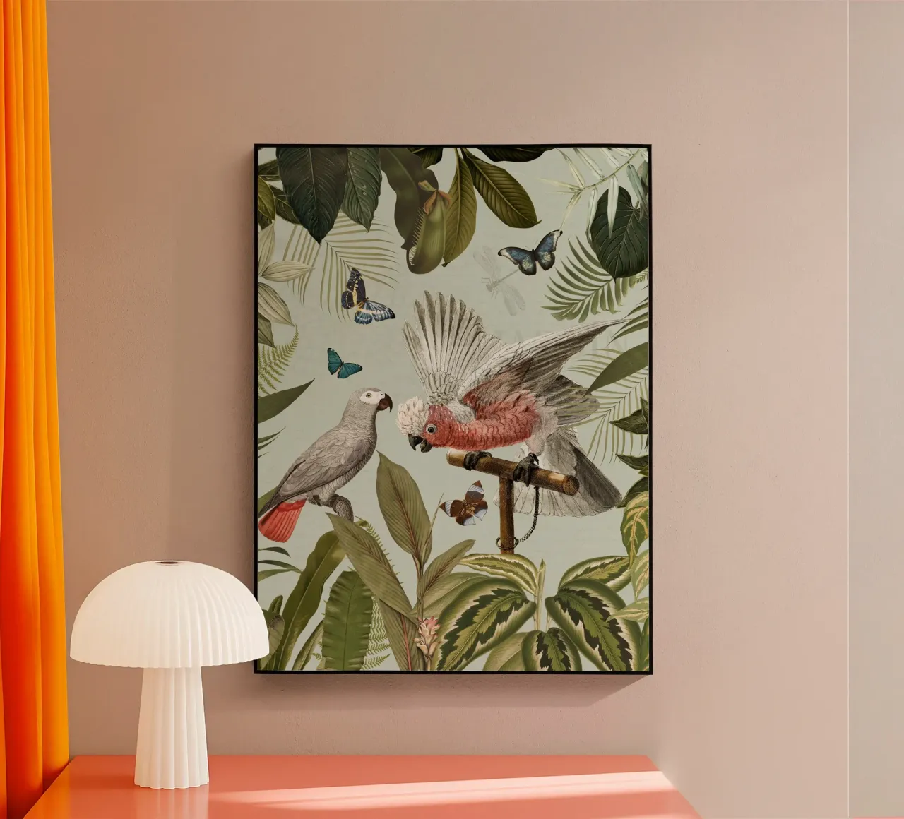 Nostálgicos loros tropicales luchan en un paisaje selvático 1 metacrilato de Vintage World - Uta Naumann