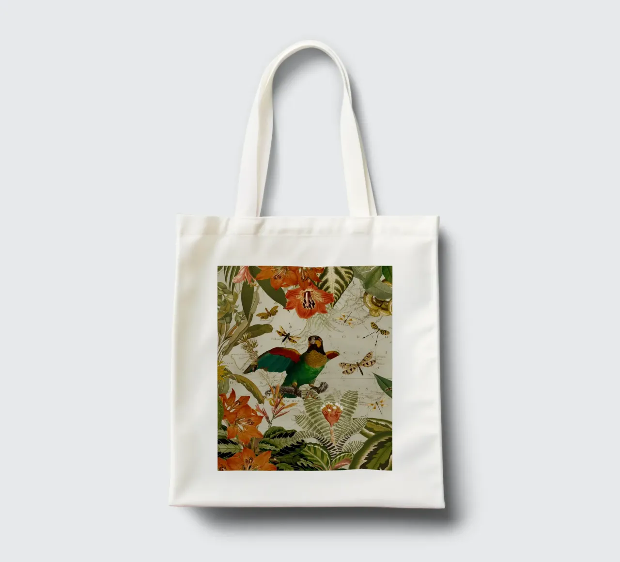 Pappagalli esotici colorati e nostalgici in una giungla tropicale borsa in juta da Vintage World - Uta Naumann