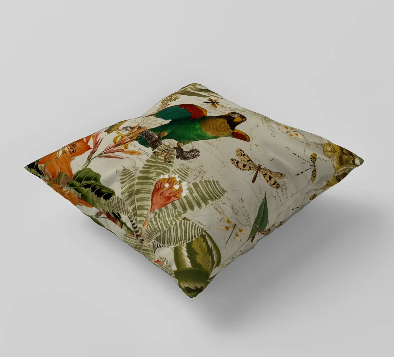 Pappagalli esotici colorati e nostalgici in una giungla tropicale cuscino da Vintage World - Uta Naumann