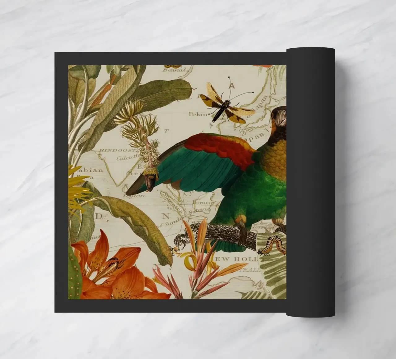 Pappagalli esotici colorati e nostalgici in una giungla tropicale zerbino da Vintage World - Uta Naumann