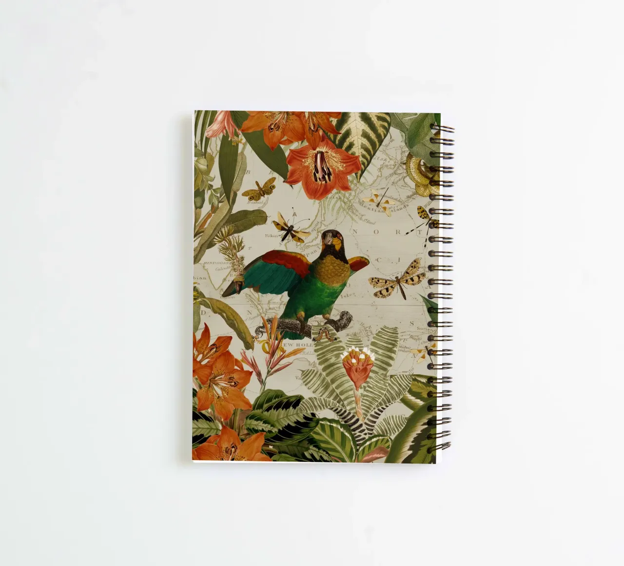 Colorful Nostalgic Exotic Parrots In a Tropical Jungle spiral notebook by Vintage World - Uta Naumann