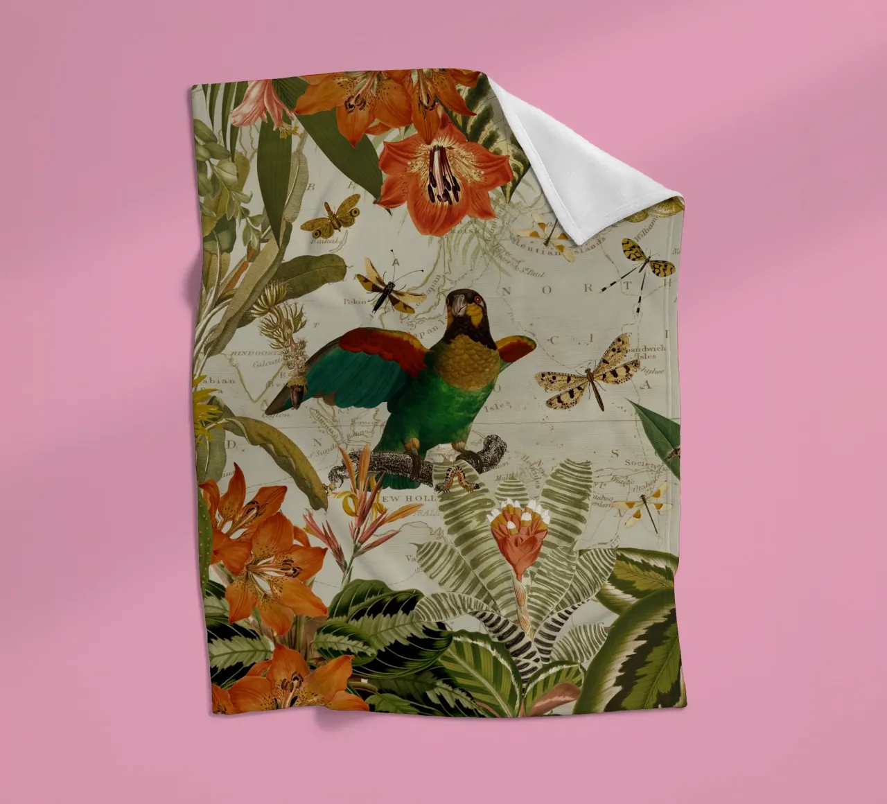 Pappagalli esotici colorati e nostalgici in una giungla tropicale coperta in pile da Vintage World - Uta Naumann