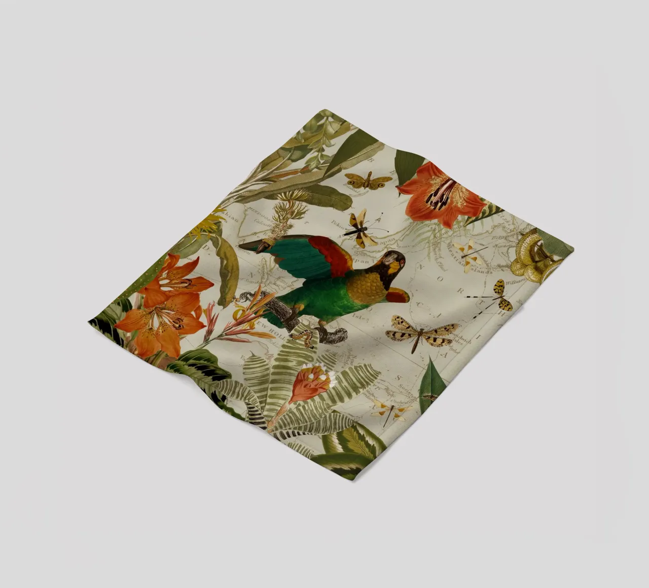 Pappagalli esotici colorati e nostalgici in una giungla tropicale coperta in pile da Vintage World - Uta Naumann