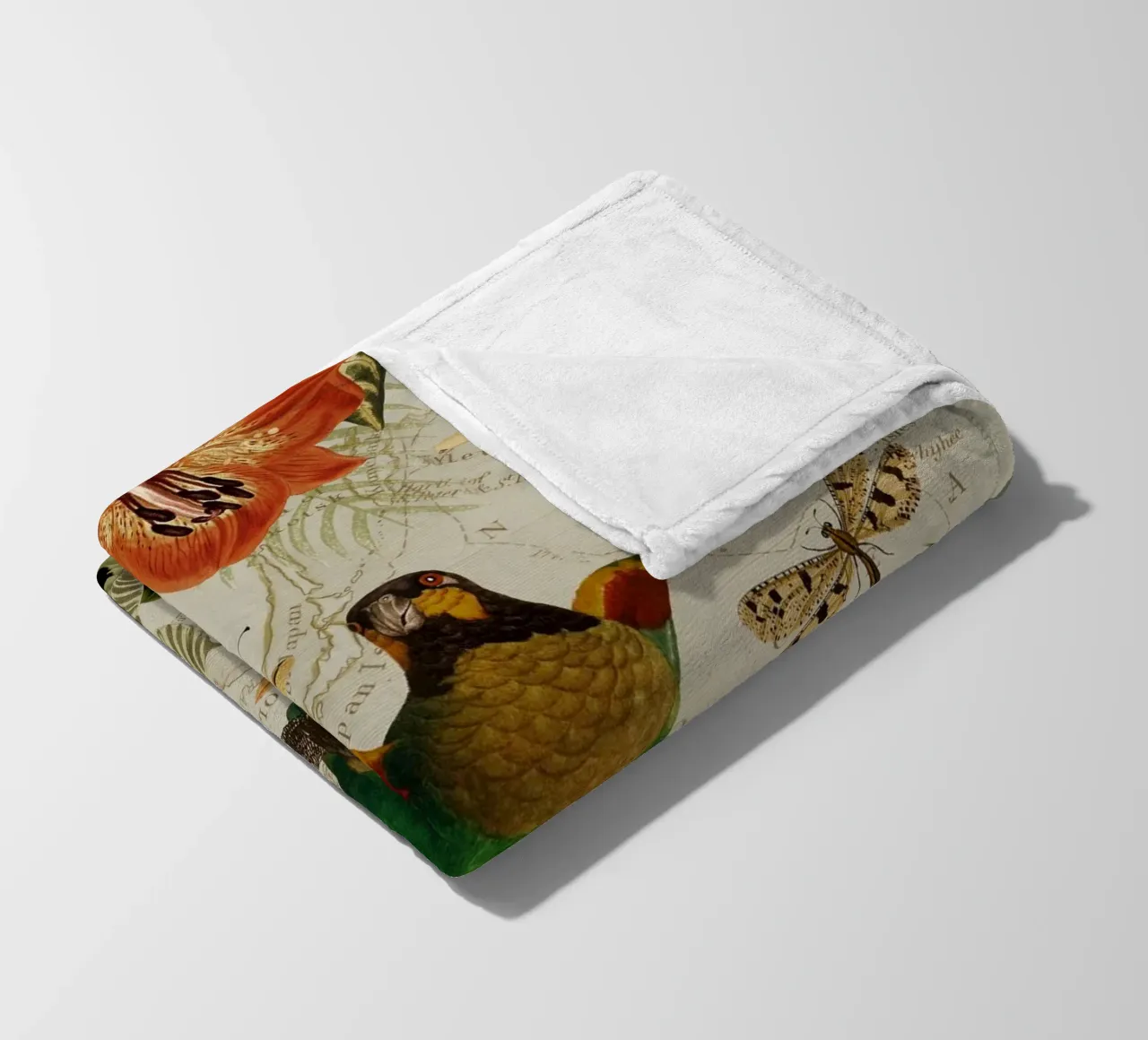 Pappagalli esotici colorati e nostalgici in una giungla tropicale coperta in pile da Vintage World - Uta Naumann