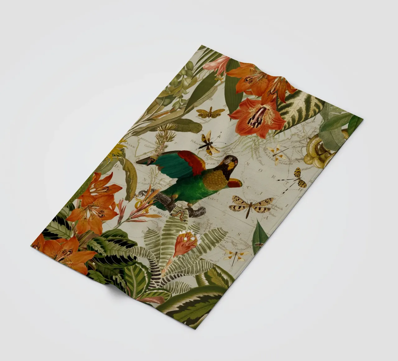 Pappagalli esotici colorati e nostalgici in una giungla tropicale coperta in pile da Vintage World - Uta Naumann