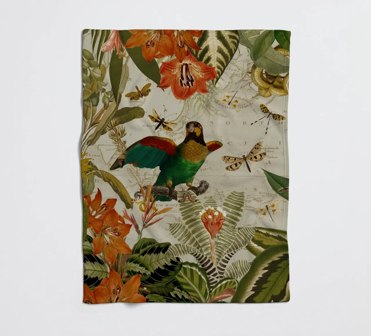 Pappagalli esotici colorati e nostalgici in una giungla tropicale coperta in pile da Vintage World - Uta Naumann
